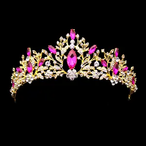 Princess Tiara Headband Crystal Rhinestone Pageant-Crown Wedding-Party Pink Bridal Diadem Princess Tiara Headband Crystal Rhinestone Pageant-Crown Wedding-Party Pink Bridal Diadem