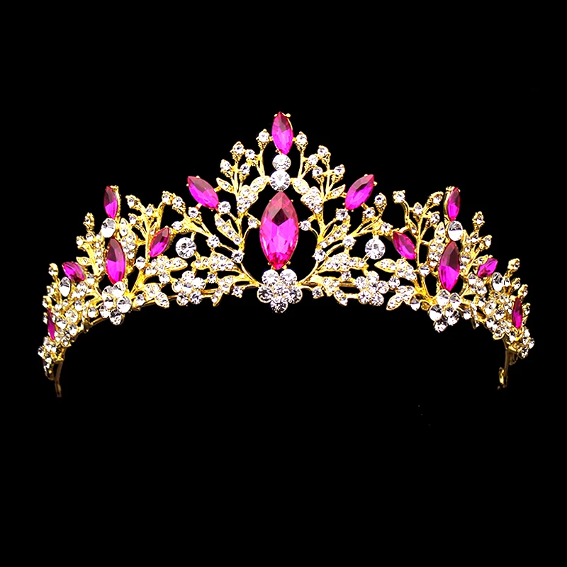 3cm High Pink Green Blue Yellow Flower Crystal Tiara Crown Wedding Prom Pageant 