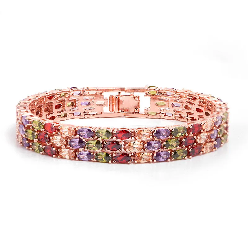 

Fashion New Mona Lisa Zircon Bracelet Women Top quality Rose Gold color Multicolor CZ Stone Bangle Bracelet