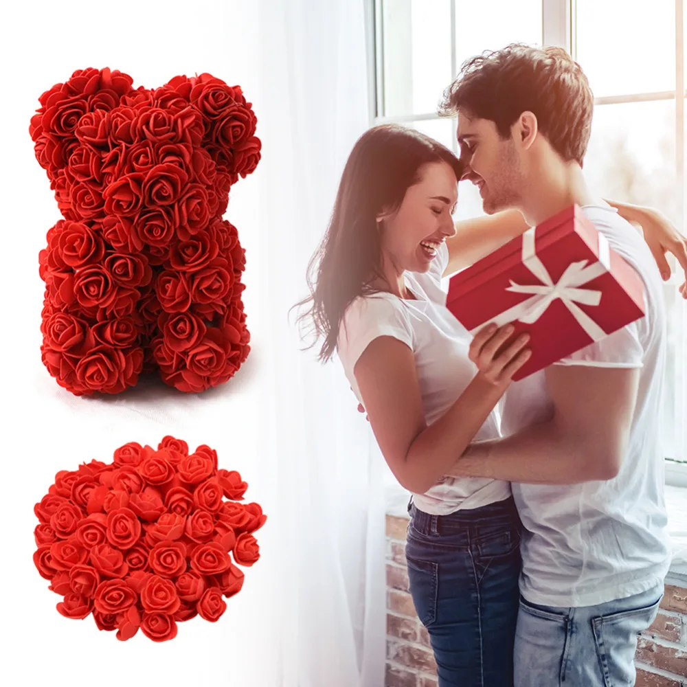 

25CM DIY Rose Bear 200pcs PE Artificial Rose Foam Bear Mold Wedding Party Decor Girls Birthday Mother's Day Gifts