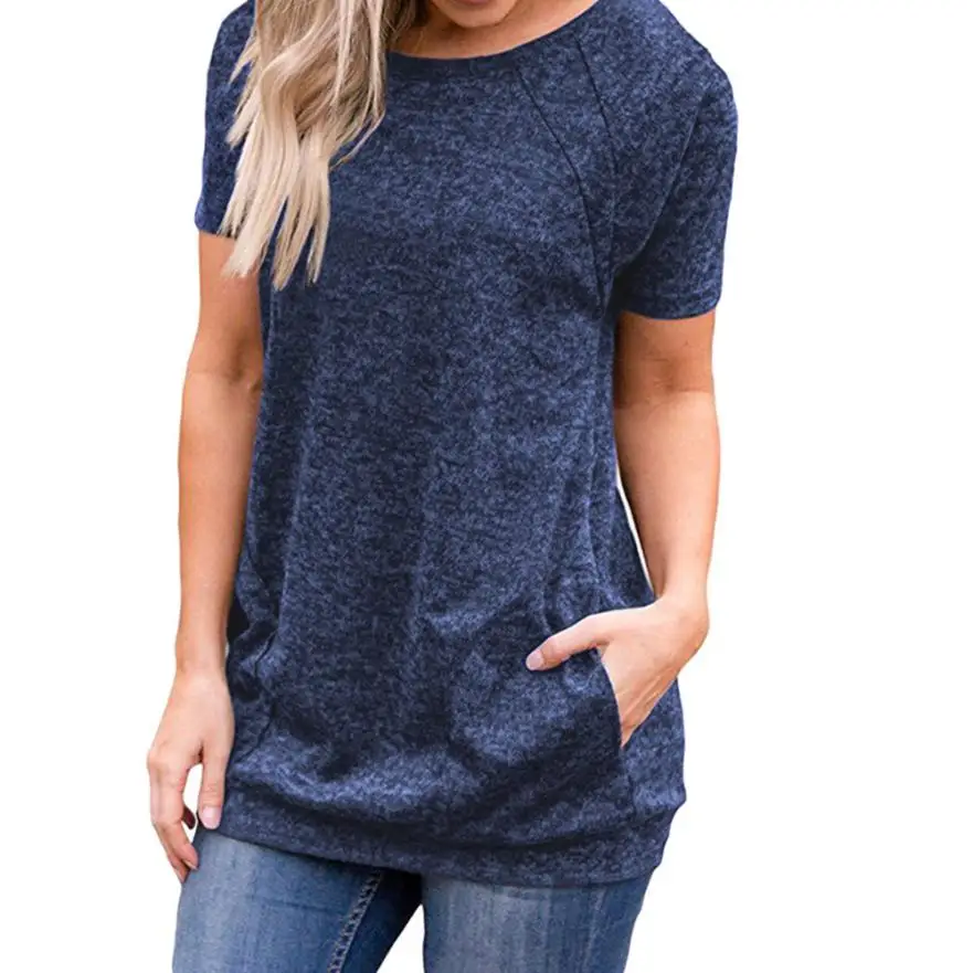 

Sexy Women summer Shirts Short Sleeve O Neck Pockets Tunics Loose Shirt Blouses plus szie Tops Female shirt Women Clothing #F