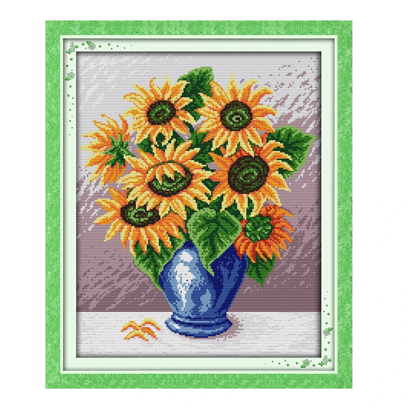 

Joy Sunday chinese crossstitch diy Sunflower&vase DMC14CT11CT cottonfabric readingroom tearoom deco painting factory wholesale