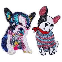 Cute Animal Big Patch Dog Embroidered Iron On Cartoon Patches For Clothes Badge Stickers Fabric DIY Sequin Applique For T-shirt
