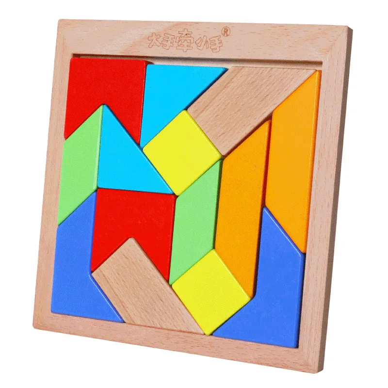 Деревянный Tangram 14 шт. головоломка красочный квадратный IQ игра головоломка геометрическая форма 3D головоломка Танграм игрушки для детей