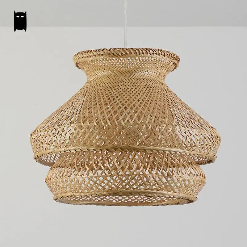 Бамбуковый Плетеный светильник-люстра из ротанга, японский винтажный Азиатский креативный подвесной потолочный светильник, обеденный стол, кабинет