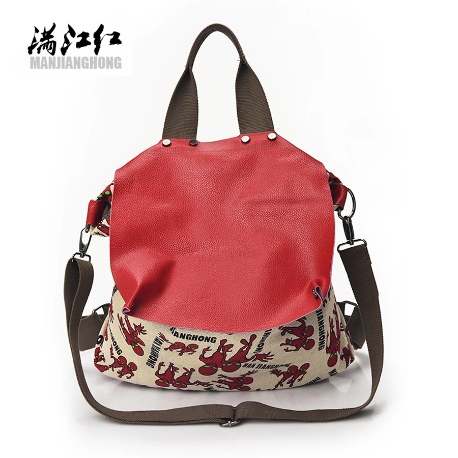 Top Quality Women Canvans Backpack Bag Female Retro Printing Style Leisure Big Capacity Travel Backpacks Cowhide