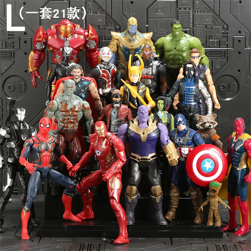 baratas NEW Hot SaleMarvel 21 pçs set Figura Vingadores Super Heroes Superman Batman Homem De Ferro Hulk Capitão América Thor Figura de Ação DO PVC