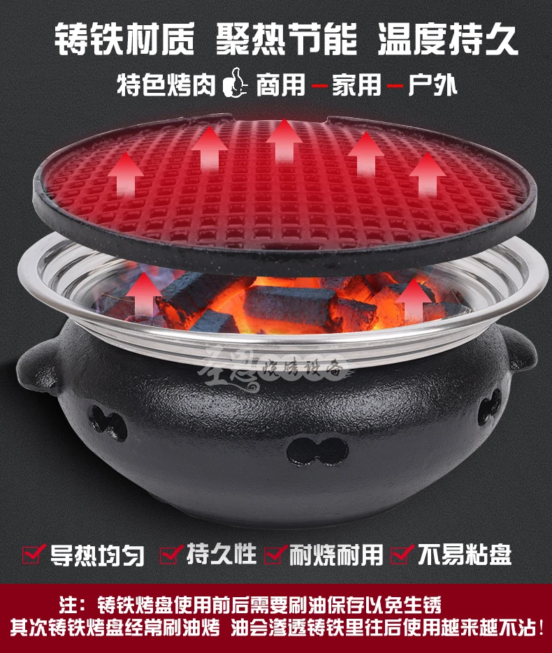 Корейский литой железоуглеродистый противень для барбекю круглый BBQ решетка коммерческий барбекю гриль сотейник пластина антипригарная сковорода для барбекю