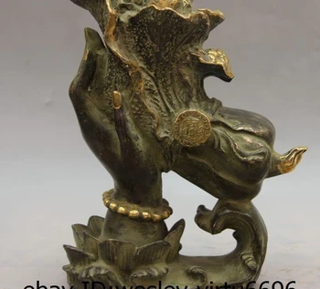 

China Palace Bronze Copper Fengshui Auspicious Lotus Hand Chinese cabbage Statue