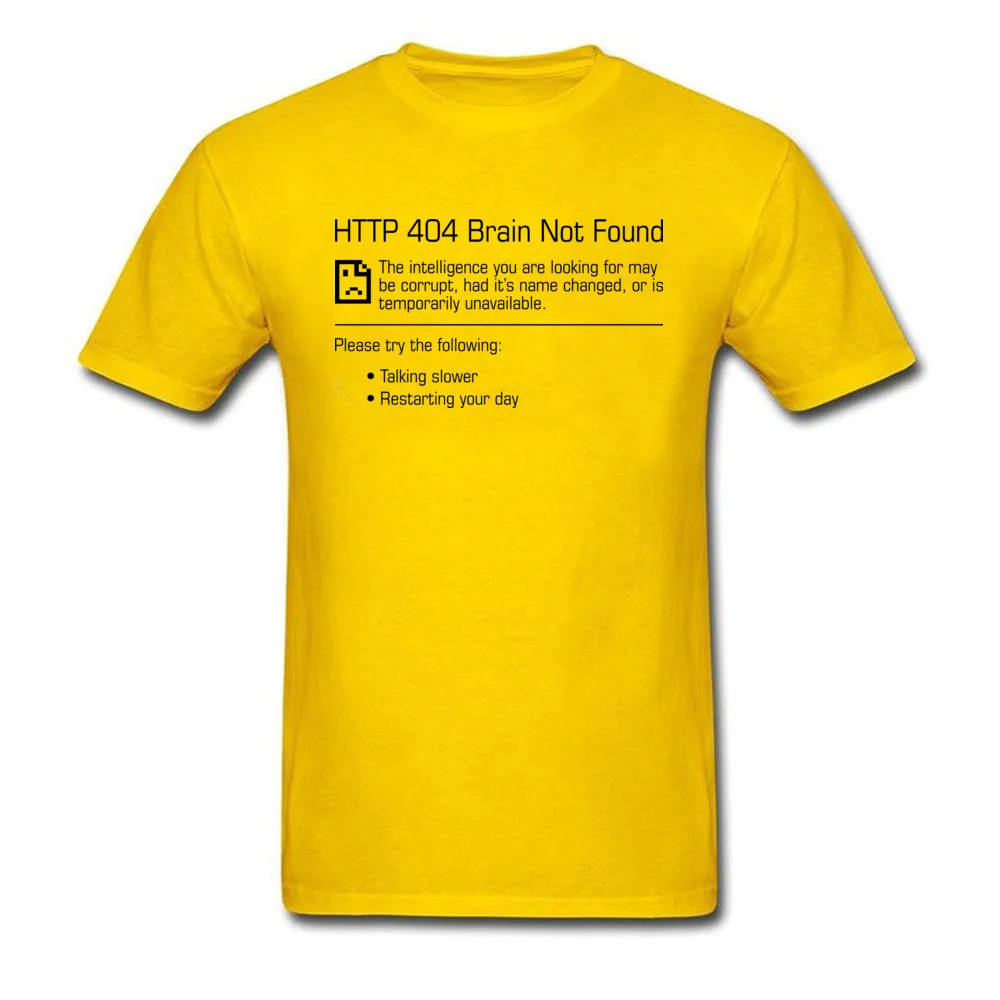 Special 404 Brain Not Found Leisure Short Sleeve Tshirts VALENTINE DAY Crew Neck 100% Cotton Tees for Students T-shirts Hip hop 404 Brain Not Found yellow