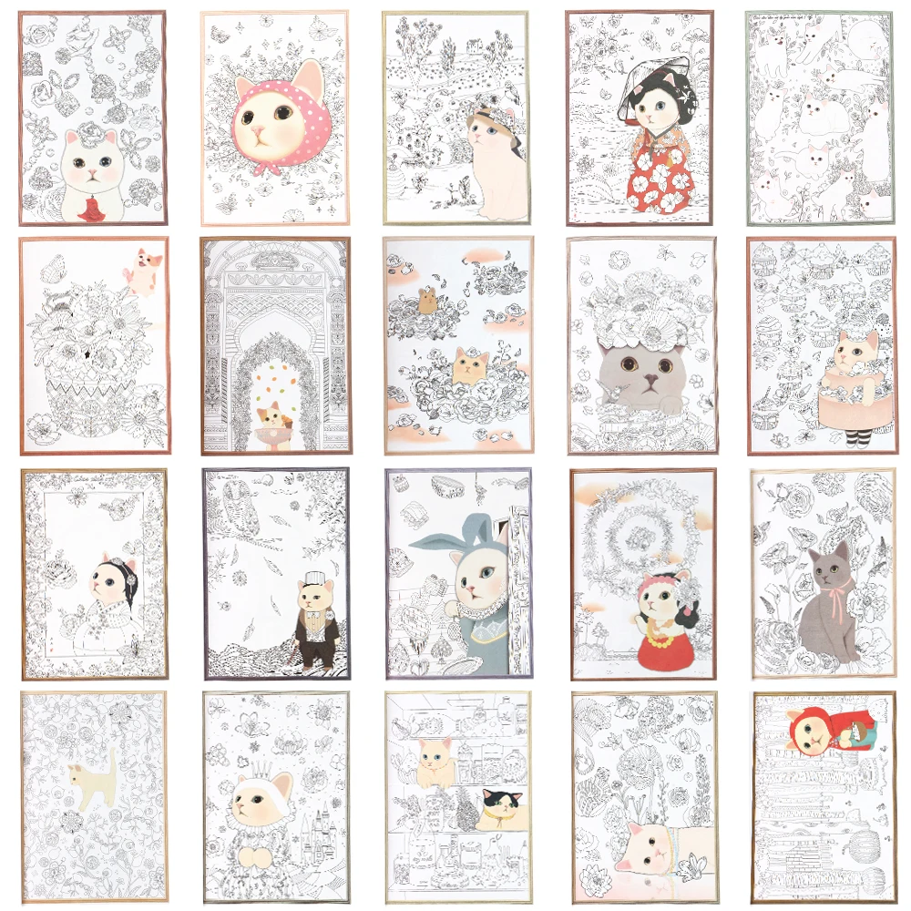 

Cartoon Colorful Cat Coloring Notebook Graffiti Painting Drawing Art Notepad for Kids Stationery Gift
