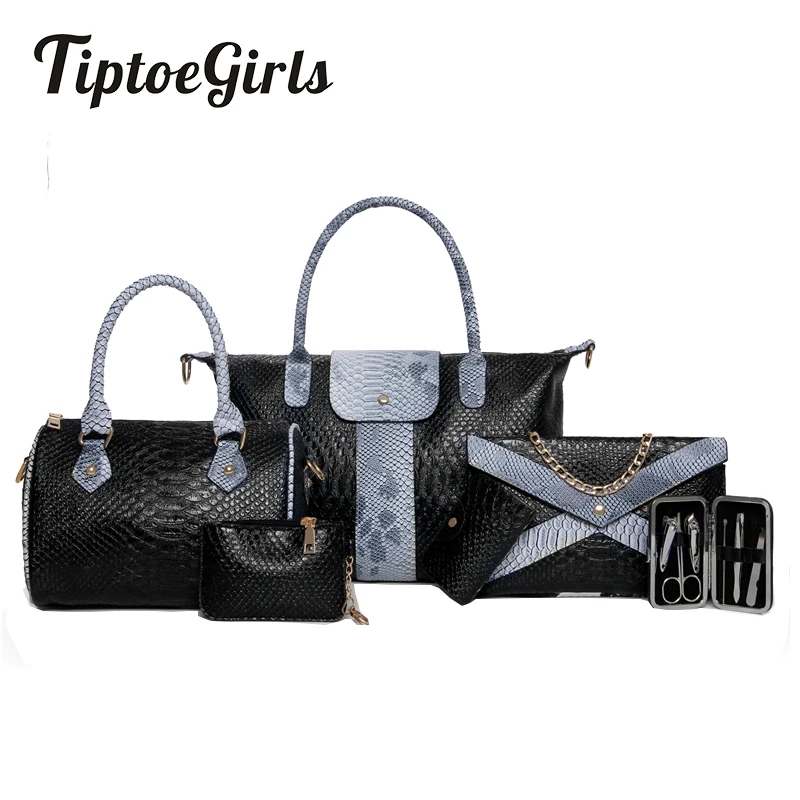 

New European and American Fashion Crocodile Pattern Serpentine Trend Shoulder Messenger Messenger Bag Six Sets of Bags