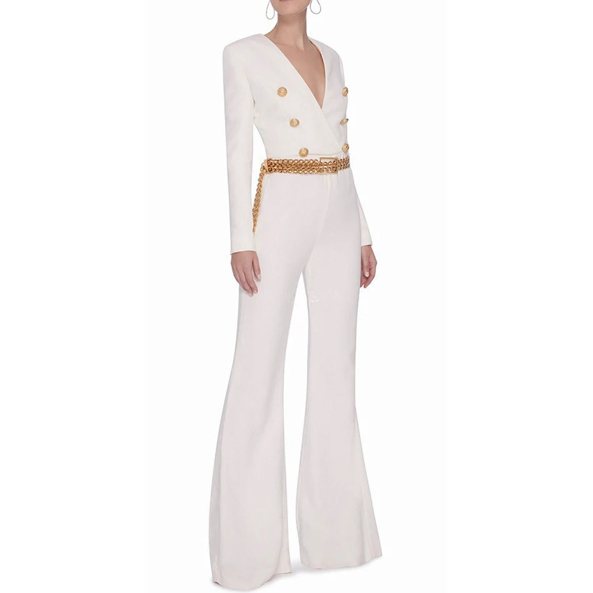 Jumpsuit Rompers Designer Fashion Womens Button Boot Cut-Flare High-Street Double-Breasted