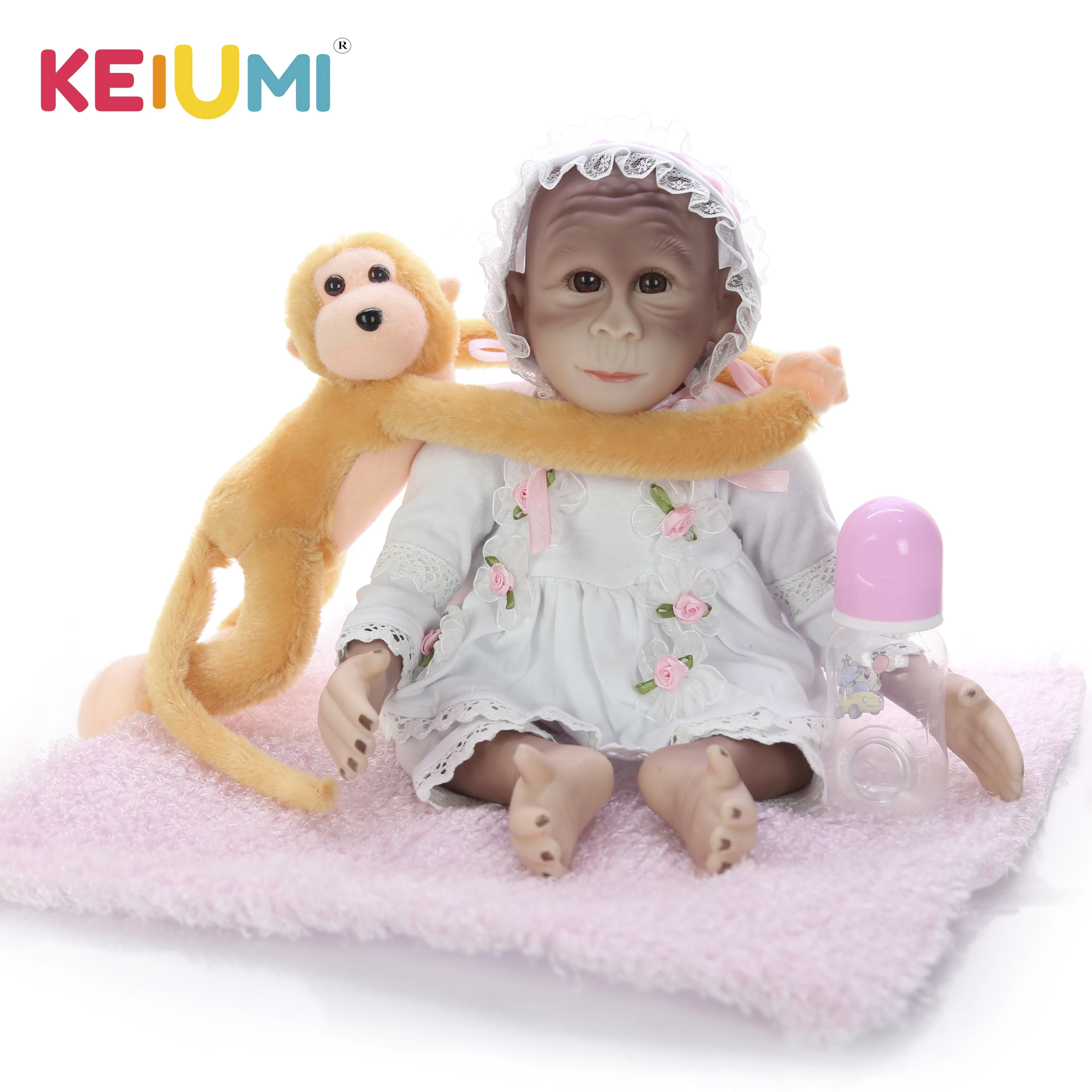 

19 Inch KEIUMI New Style Baby Doll Toy Monkey Cloth Body Silicone 46 cm Soft Realistic Reborn Dolls Cosplay Apes Children Gift