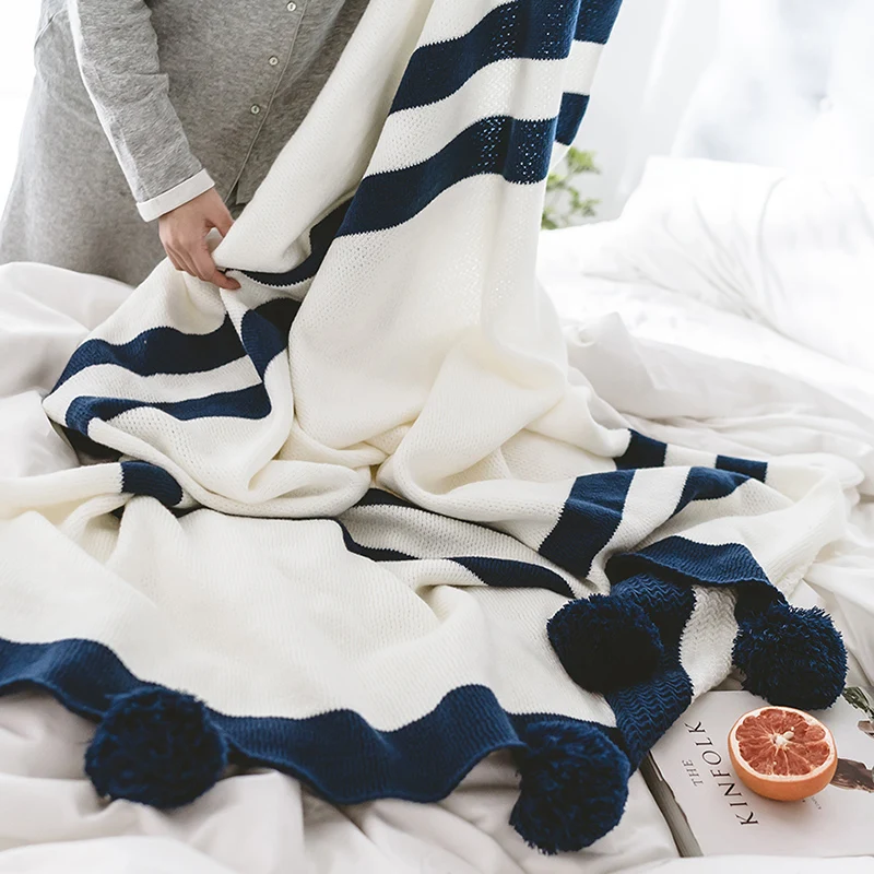 Buy Sea blue cotton comfortable geometric blanket 130
