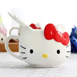 Милые Мультяшные керамические кофейные кружки с крышкой Ложка кошка чай завтрак чашки
