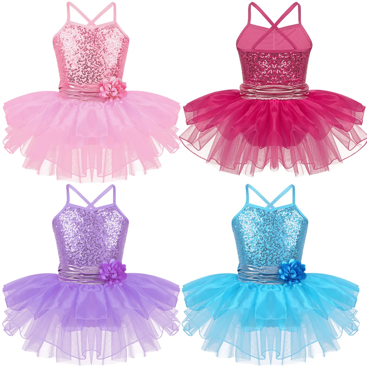 YiZYiF/детское балетное платье для девочек, на бретельках, с блестками, с цветочным ремешком, балетное платье для танцев, гимнастическая танцевальная пачка, платье
