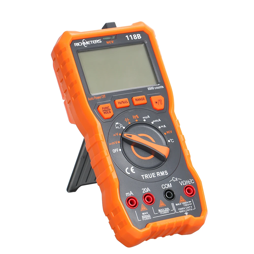 

118B/118C 20A 6000 Counts Digital Multimeter True-RMS 100mF Capacitance Magnet AC/DC Multimeter for Measuring Voltage Current