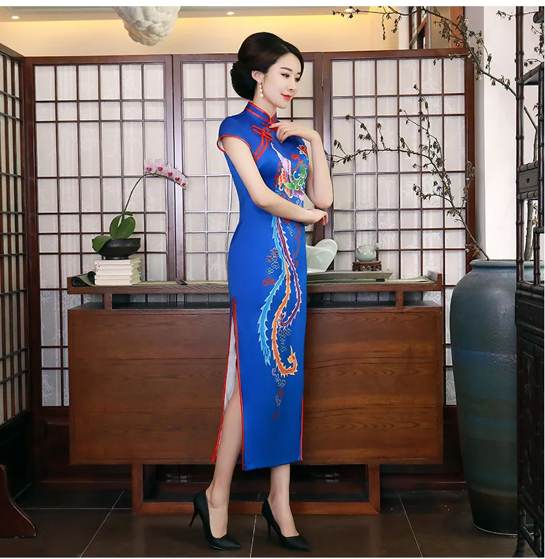 Sheng Coco традиционные платья Qipao длинное темно-синее дизайнерское Ципао Феникс ретро китайское традиционное платье Qipao цветы