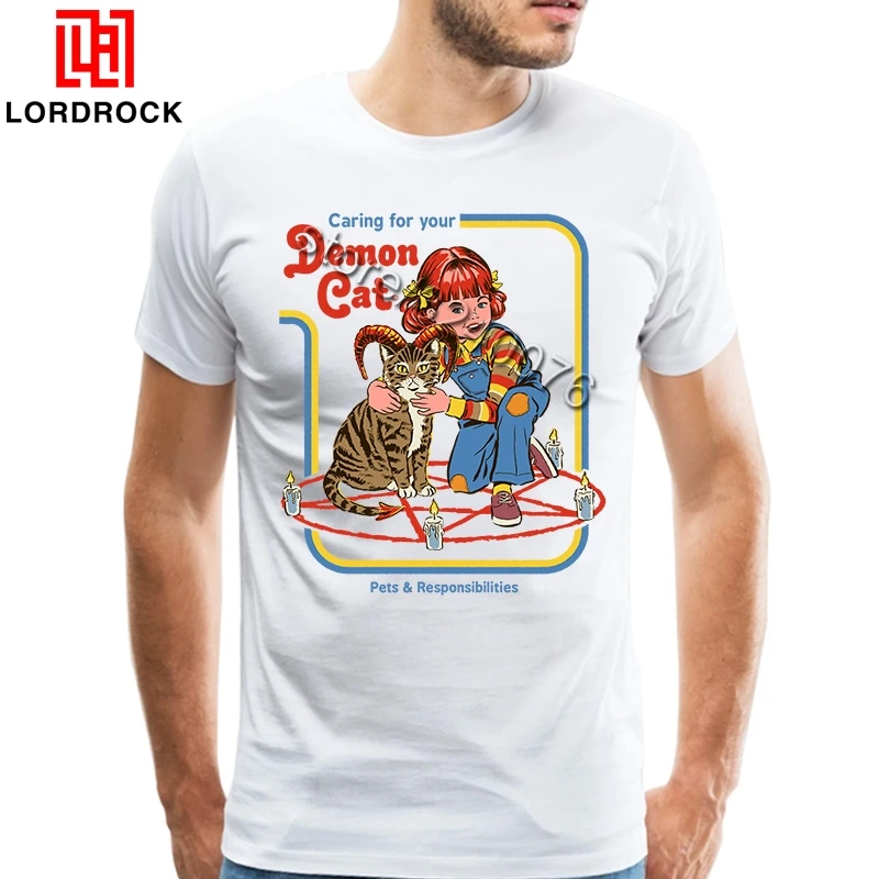 

Lordrock 2018 Men Summer Fashion T Shirt Dameon Cat Tee Shirts Casual Short Sleeves Cartoon Graphic Demons Tshirt Big Size