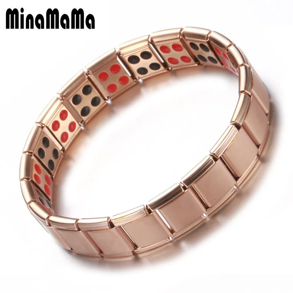 

New Women Wristband Stainless Steel Elastic Adjustable Black Rose Gold Color Germanium Magnetic Bracelet For Men Health Jewelry