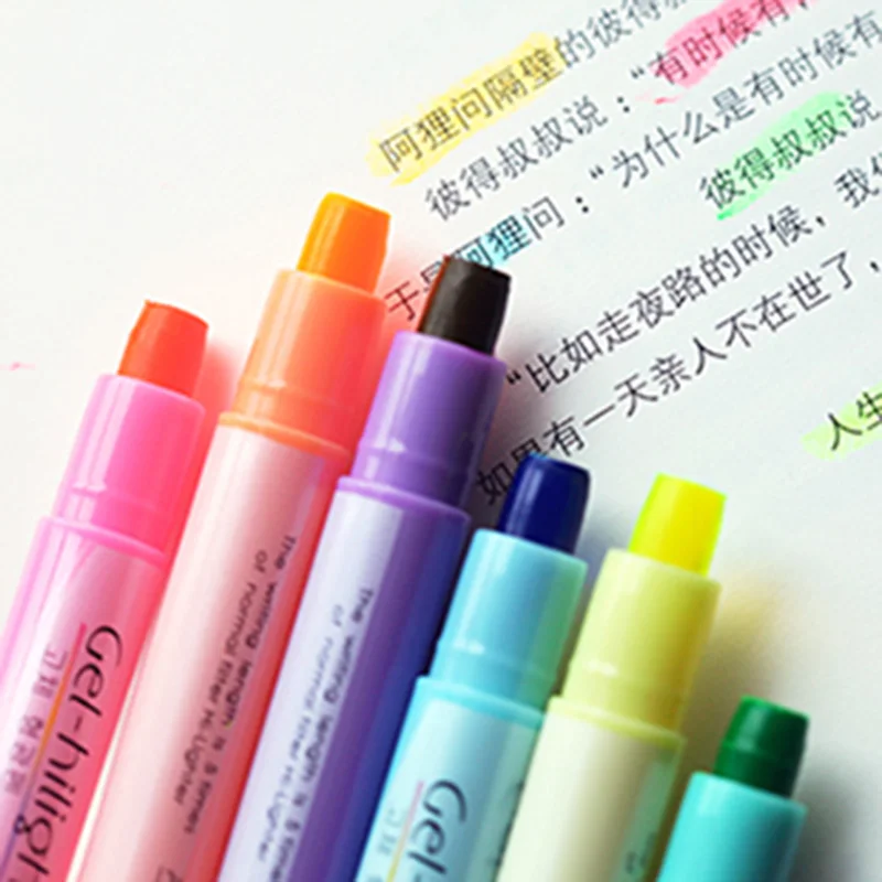 Маркер плоский однотонный для письма 6 цветов|highlighter pen|highlighter pen brandssolid marker |