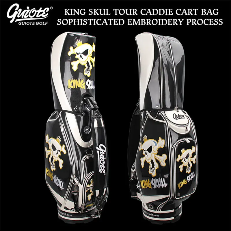 [2 цвета] KING SKULL& X-Bones Golf Caddie сумка для клюшек PU кожаная сумка для гольфа с дождевиком 5-way для мужчин и женщин - Цвет: black