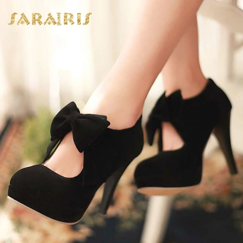

SaraIris Bow Tie High Heels Platform Zipper Party Wedding Shoes Woman Pumps Large Size 32-48 Black Yellow Pink Green Red Gray
