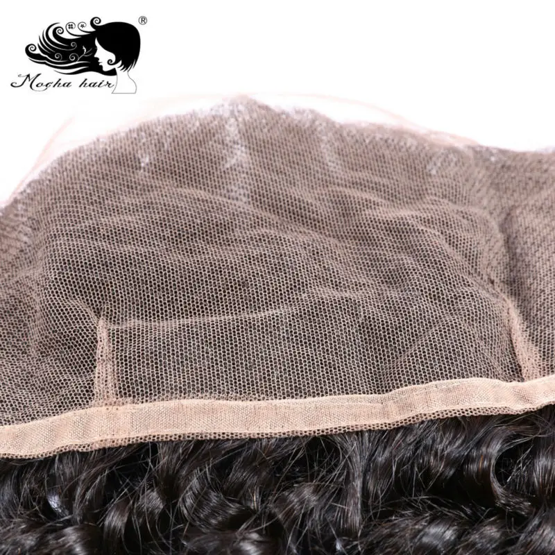 Mocha Hair Brazilian Remy Hair Deep Wave Lace Frontal Closure 13*4 Bleached Knot 100% Human Hair Natural color