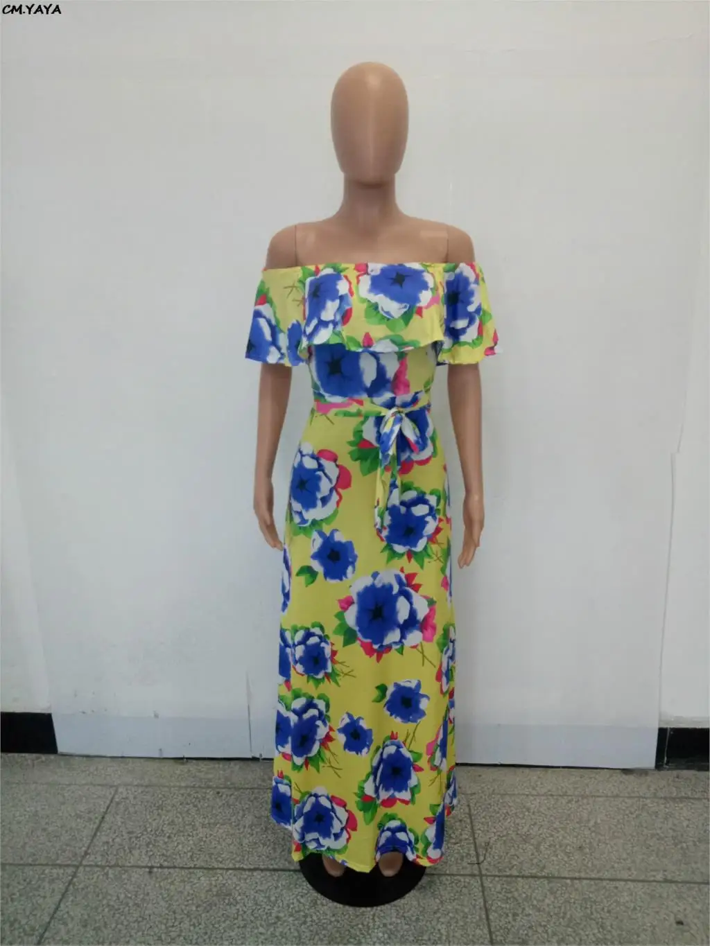 sexy off shoulder butterflies floral printed maxi dress