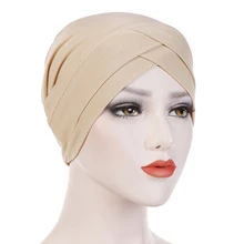 Твердый подарок покупателю Портативный модный элегантный мусульманский тюрбан крест лоб Эластичные аксессуары для волос Ткань женские шапки