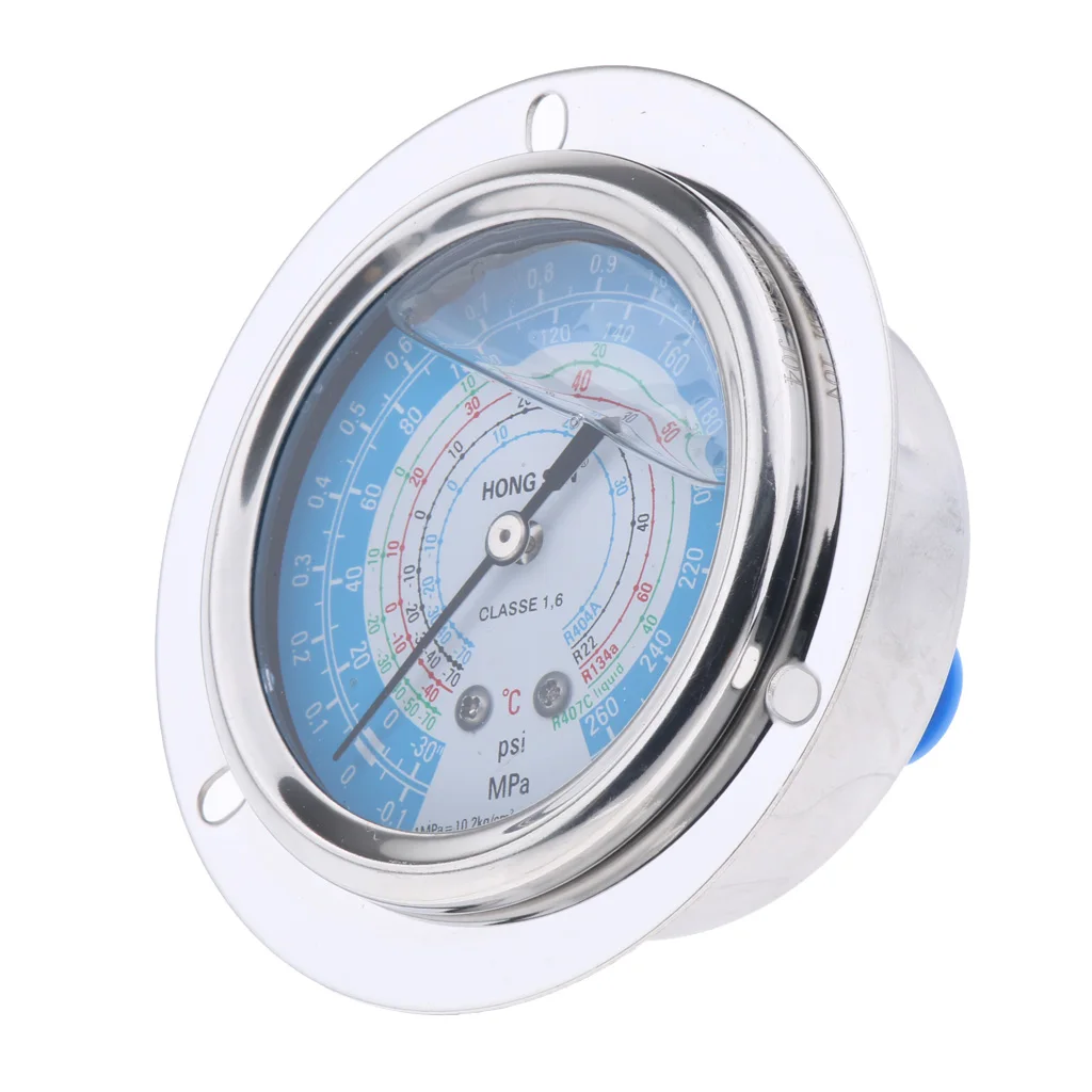 Liquid Filled Pressure Gauge For Water Oil Hydraulic Refrigerant 1.8MPa, Clear and fast reading, dual scale: PSI / MPa