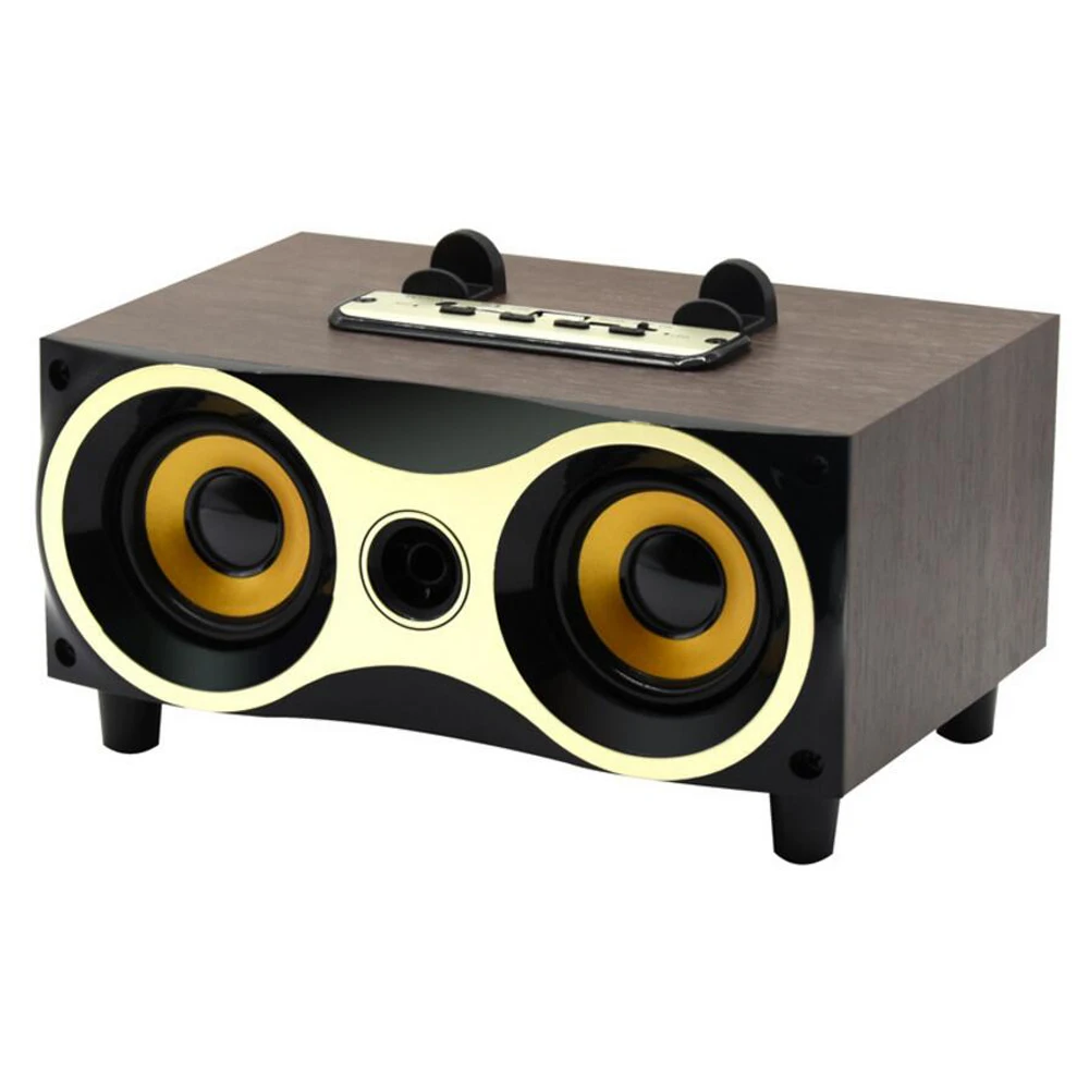 

Desktop Portable Wooden Wireless Bluetooth Surround Sound Speaker Systems Support TF MP3 Player with FM Radio, Phone Holder
