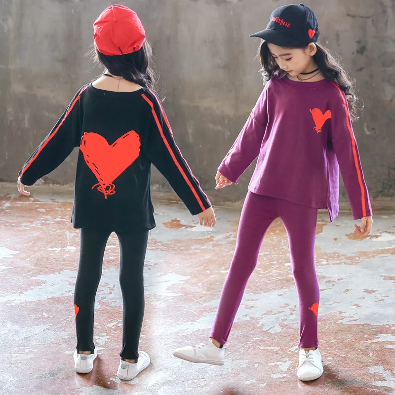 

2pcs Toddler Kids Baby Girls Outfits Cotton Tops+ Pants Clothes Set Heart Print 2019 Spring Style Children Clothing