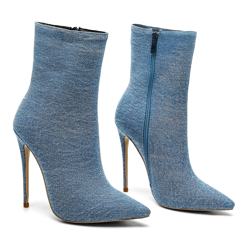 Altos Botas Blue Invierno Blue 2018 Mujeres Finos Calzado Femeninos Nuevos Felpa Tobillo Caliente Denim Talones Zapatos Isnom light Moda Corta Botines Dark 1tOWqqp