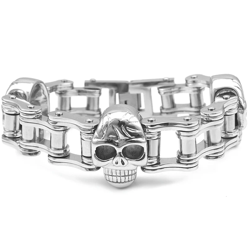 

CHINDOU Cool Men's 316L Stainless Steel Skull Bracelet Heavy Big Skeleton Fashion Punk Rock Bike Chain Bracelets Man Jewelry