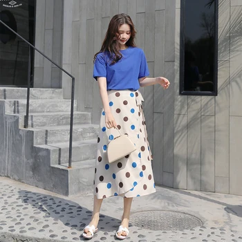 

Elegant 2019 New Casual Dot High Waist 2 Pcs Set Brief Bow Irregular Two Piece Set Korean Fashion Women Set Summer