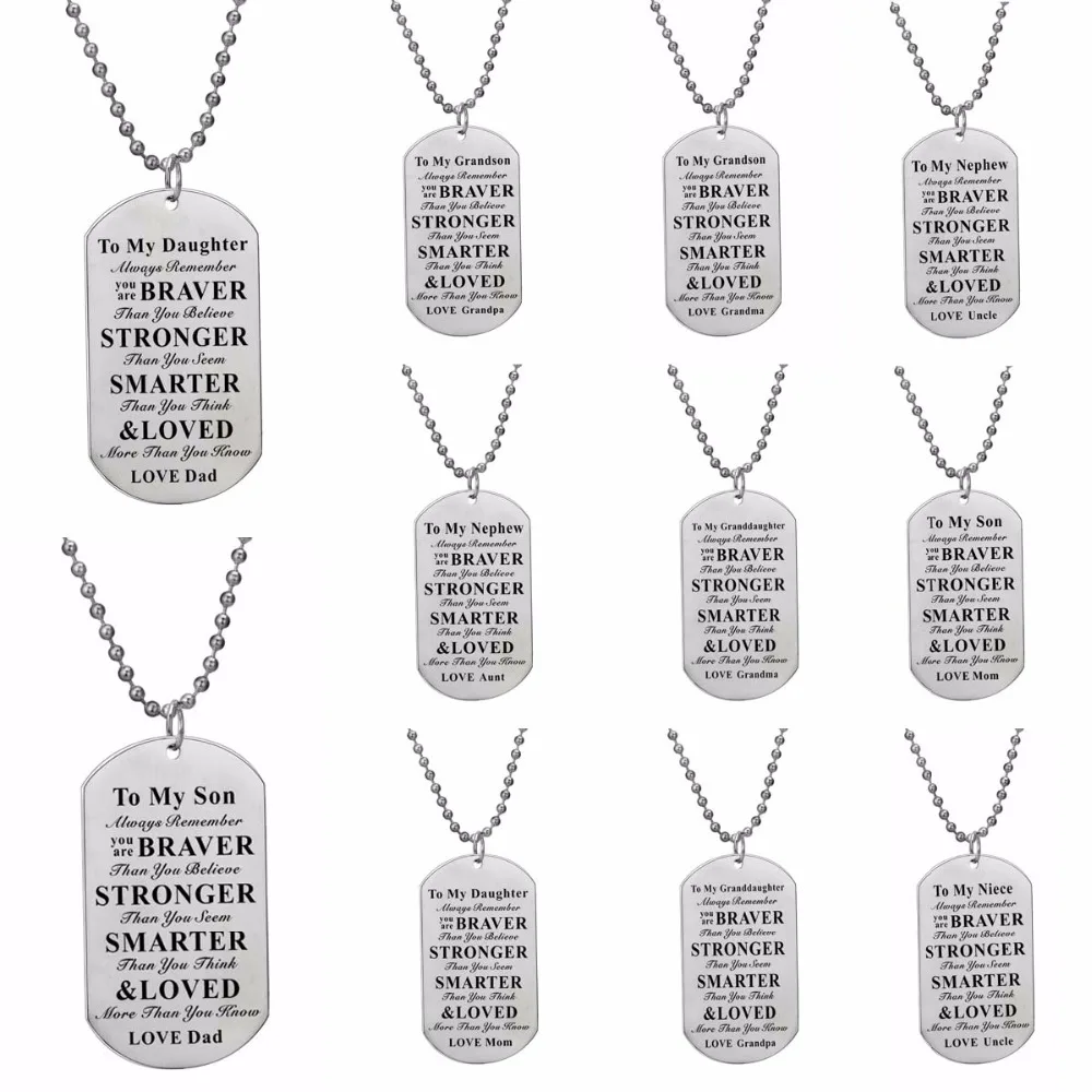 

Inspirational Gift For Family Love Dad Mom Son Daughter Uncle Aunt Niece Nephew Dog Tag Stainless Steel Pendant Chain Necklace