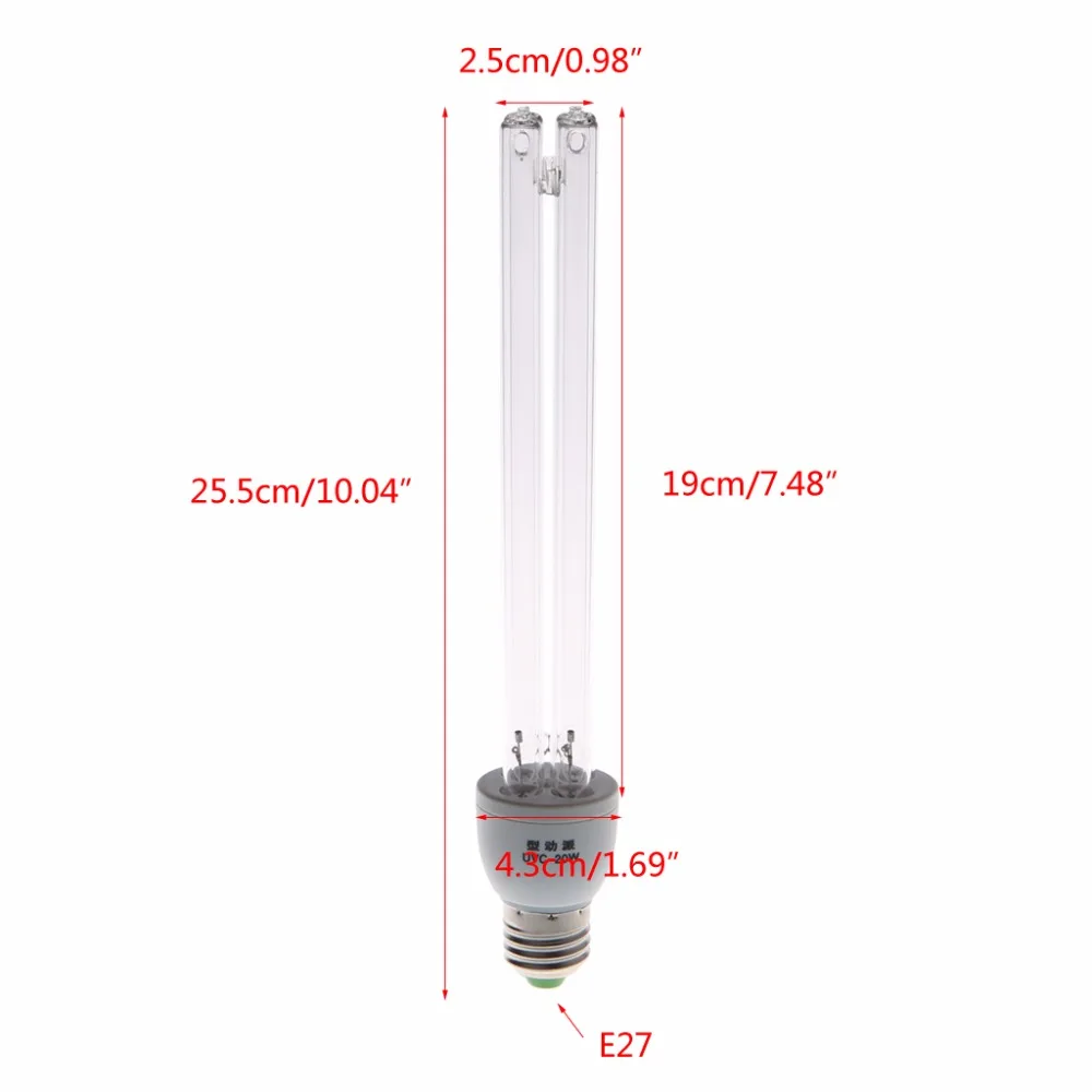 Кварцевое стекло 20W E27 AC 220V УФ-светильник UVC ультрафиолетовая дезинфекция стерилизация лампы без озона