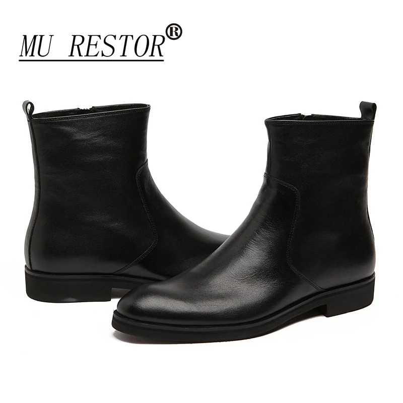 Horse Riding Boots Men Pointed Toe Side Zipper Solid Color Black Brown