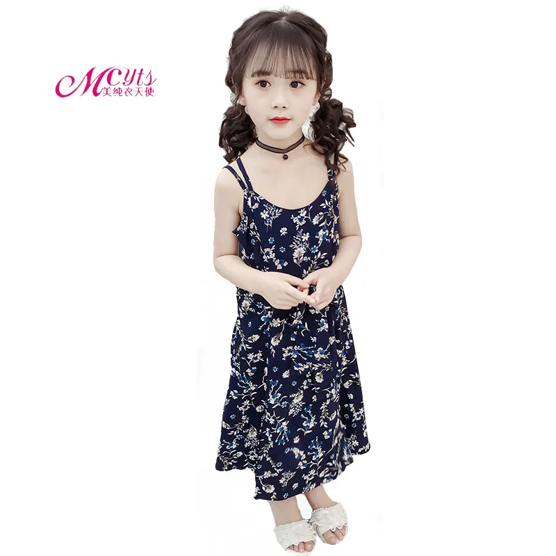 

Summer Dress for Girls Sleeveless Flower Print Dress Soft Chiffon Backless Girls Dress 4 6 8 10 12 13 Years Kids Girls Clothes