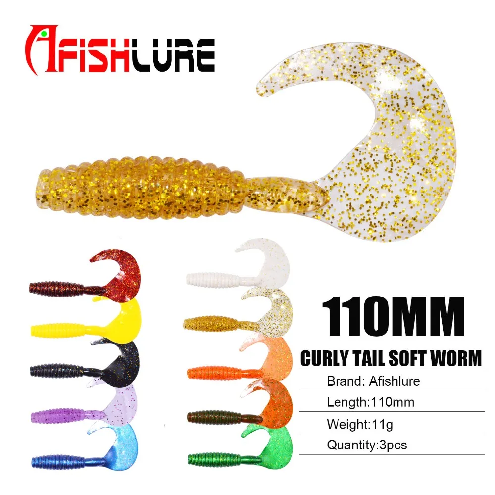 

3pcs/lot Shad Worm 11g 110mm Big Curly Tail Soft Bait Fishing Lure Silicone Bait Twisted Stocks Available Flexible Curly Tail