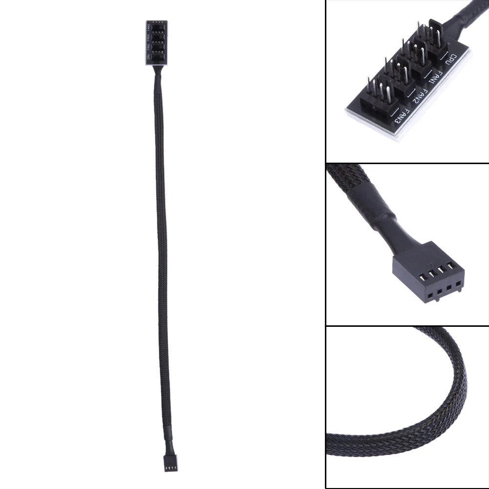 Power Cable Fan Hub Adapter PWM Fan Expansion Cable PWM Fan Cable Power Cable Extension 1pcs Host Case PC Cooler Fan Power Cable 1 Female to 4 Male 4Pin Socket Fan Hub Splitter Cable for 3Pin&4Pin PWM Cooling