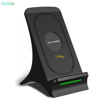 

100pcs Qi Fast Wireless Charger with Cooling Fan Upgrade Portable 2 Coils Quick Wireless Charging Stand for iPhone XS Max