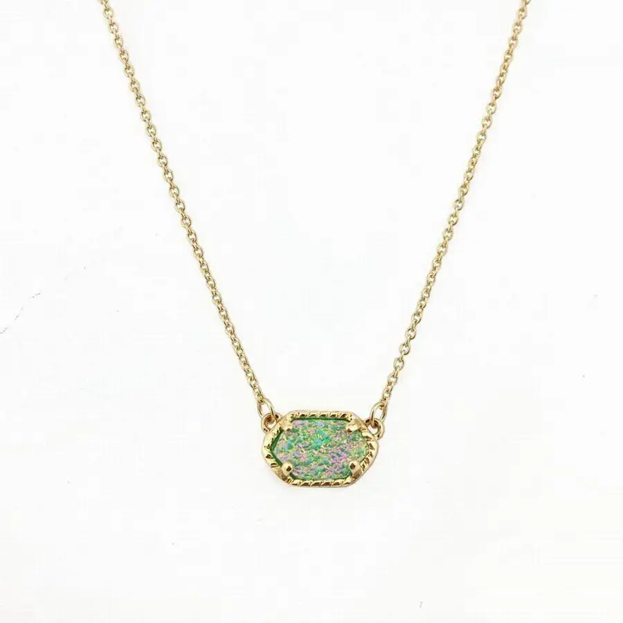 Модное овальное Druzy ожерелье-чокер с кулоном для женщин Quartze овальное ожерелье с кулоном Druzy - Окраска металла: Green