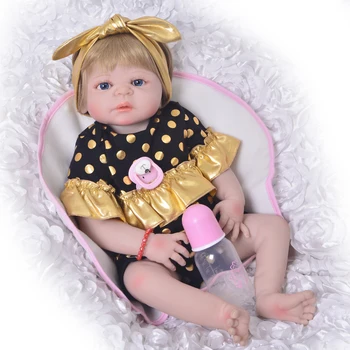 

Bebe Dolls Reborn menina 23"57cm Full silicone reborn baby girl doll blond wig newborn bebes boneca reborn kids gift doll toys