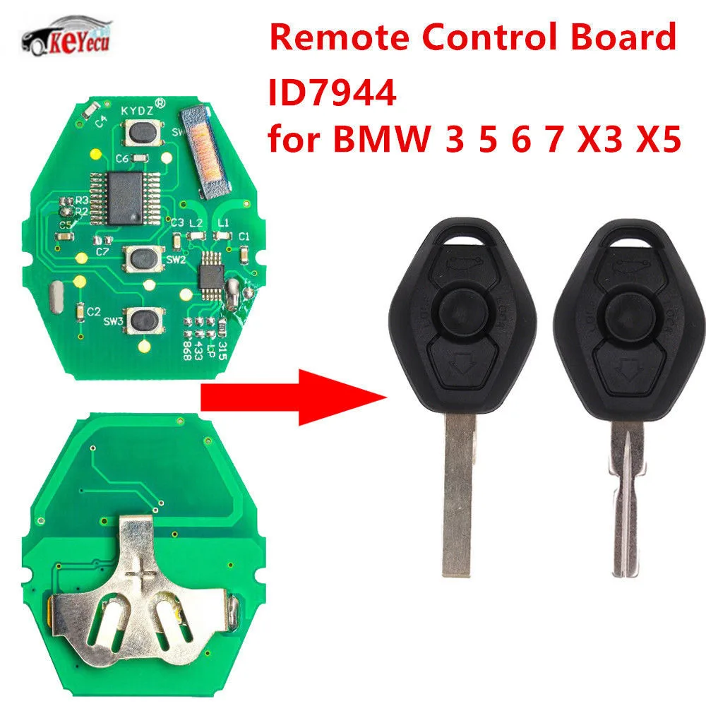 

KEYECU 3 Button KYDZ CAS2 Remote Key Board Optional 315MHz/433MHz/868MHz/315LP ID7944 Chip for BMW 3 5 6 7 X3 X5 With Battery
