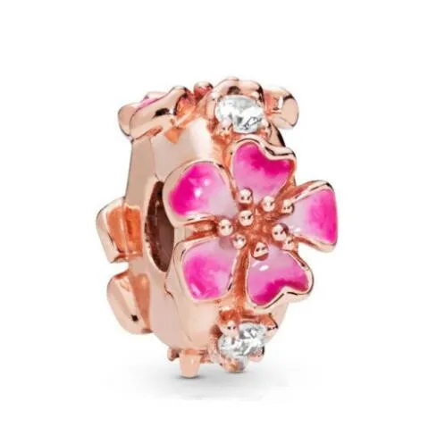

Original 925 Sterling Silver Bead Charm Rose Peach Blossom Flower Clip Stopper Beads Fit Pandora Bracelet & Bangle Diy Jewelry