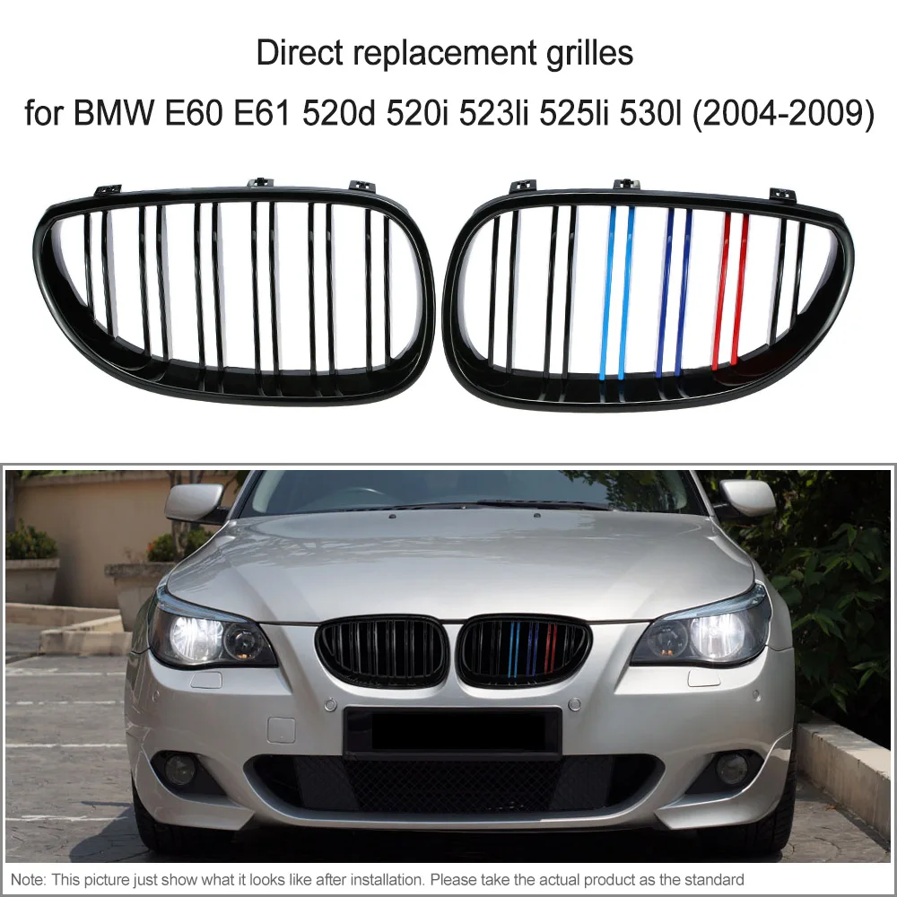Prix pour Une Paire Avant Center Rein Grilles Brillant Noir Couleur Mélangée Grill pour BMW E60 E61 520d 520i 523li 525li 530l 2004-2009 Prix pour Une Paire Avant Center Rein Grilles Brillant Noir Couleur Mélangée Grill pour BMW E60 E61 520d 520i 523li 525li 530l 2004-2009