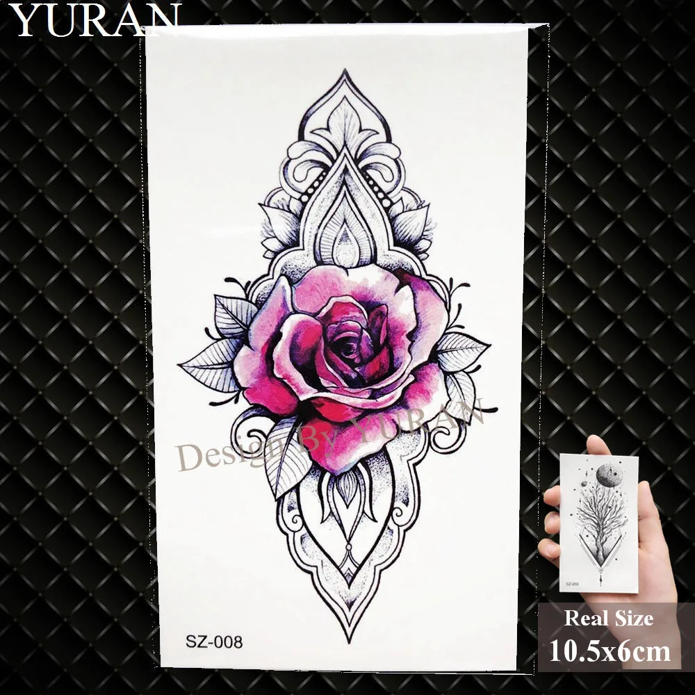 YURAN, черный треугольник, цветок, Временные татуировки, наклейки для женщин, тела, руки, фальшивые татуировки, племя, перо, птица, водостойкие, роза, тату - Цвет: GSZ008